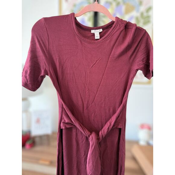 Daily Ritual Supersoft Terry Short-Sleeve Tie-Front Midi Dress Maroon Womens XS - Picture 8 of 10